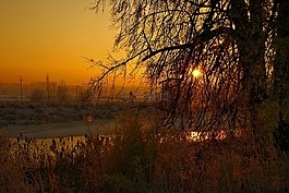 河,冬季,日落