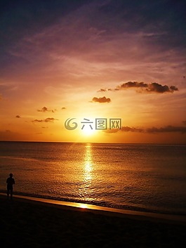 日落,海,海洋