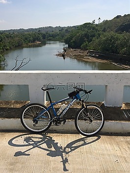 自行車,河,橋