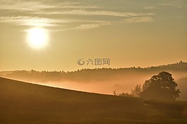 日出,秋季,霧
