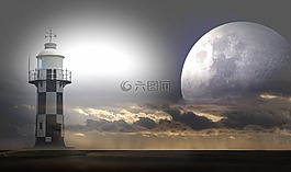 燈塔,月球,海