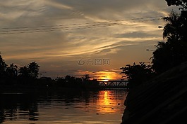 日落,水,橋