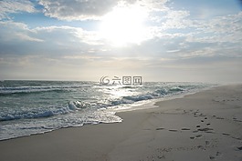 日出,海滩,白色的沙滩