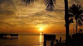 日落,海洋,帆船