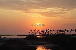 日落,海灘,天空