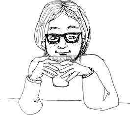 手繪,婦女,女人喝茶