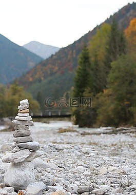 石塔,河,水
