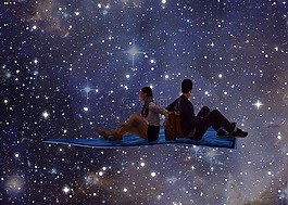 對年輕的夫婦,星星,空間