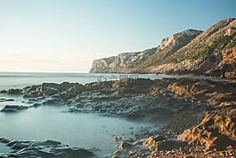 黎明,紅色,海灘