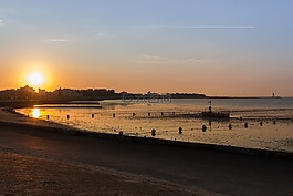 日落,水域,海
