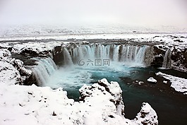 大瀑布,藍(lán)色,雪