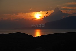 日落,云,海