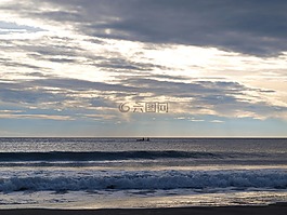 日出,海灘,海