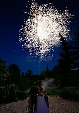 煙花,夜,婚禮
