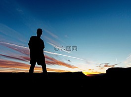 男子,側(cè)影,日落