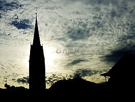 尖頂,教會(huì),背光
