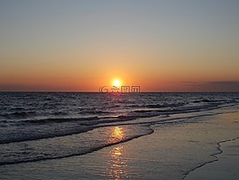 日落,海灘,海