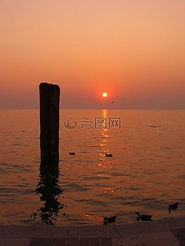 日落,海,傍晚的天空