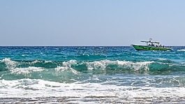 波,海灘,船