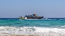 波,海灘,船