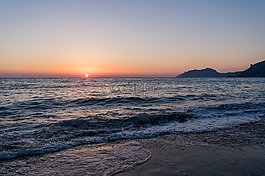 日落,海灘,水