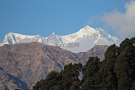 山,全景,雪