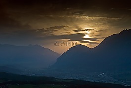 山,日落,阿爾卑斯山
