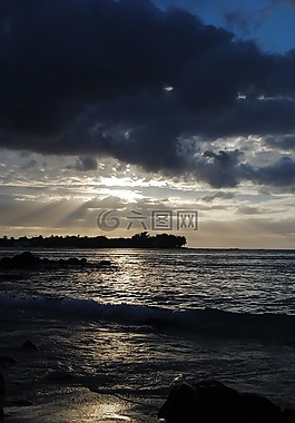海灘,海,日落