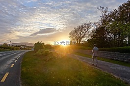 愛(ài)爾蘭,日落,路