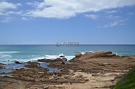 海灘,巖,海