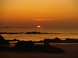 天空,日落,海