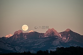 月亮,山,天空