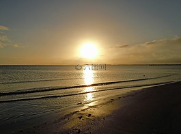 日出,海灘,海