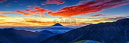 全景观,早晨的阳光,富士山