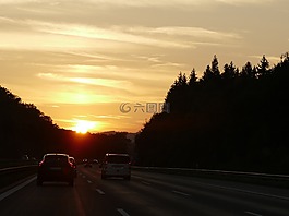 日落,旅行,公路