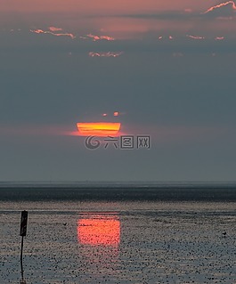 北海,落潮,日落