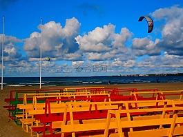 多彩,海滩,天空