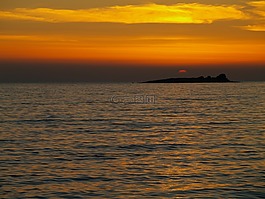 日落,島,自然
