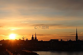 城市,日落,展望
