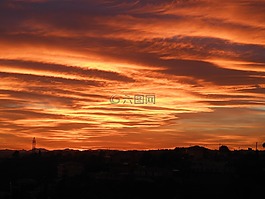 紅色的天空,地平線,太陽