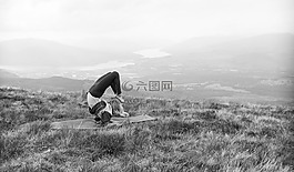 瑜伽,山,景觀