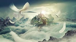 幻想,烏龜,鴿子