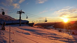 日落,下坡滑雪,度假村