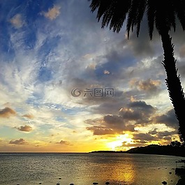 日落,天堂,島