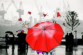漢堡,傘,雨