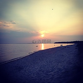 日落,太陽,海灘