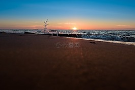 日落,海灘,海