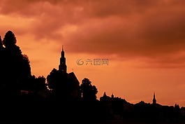 晚上,余輝,教會