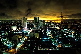 天際線,城市,夜