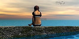水,女孩,海